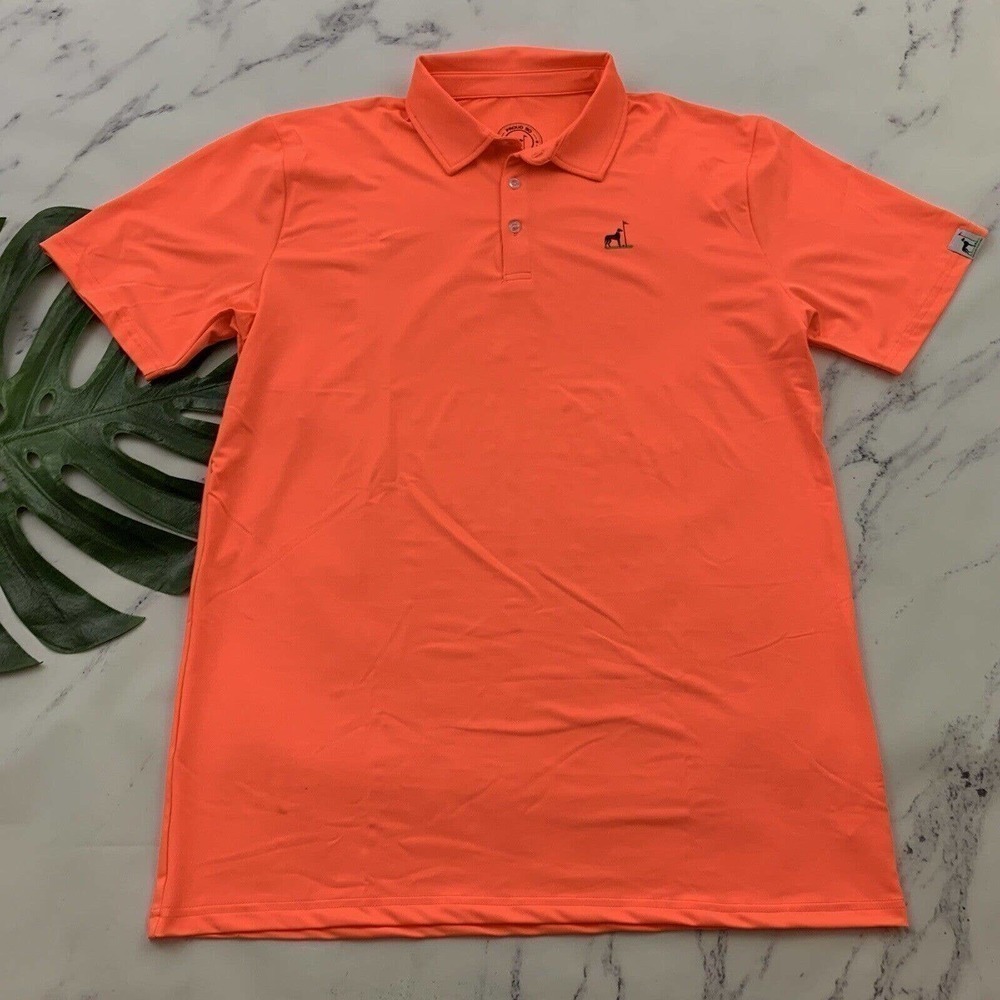 Proud 90 Mens Golf Polo Shirt Size L Neon Orange Short Sleeve Solid Stretch
